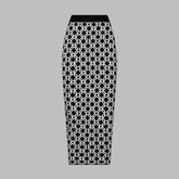 Black and white patterned pencil skirt on a light gray background